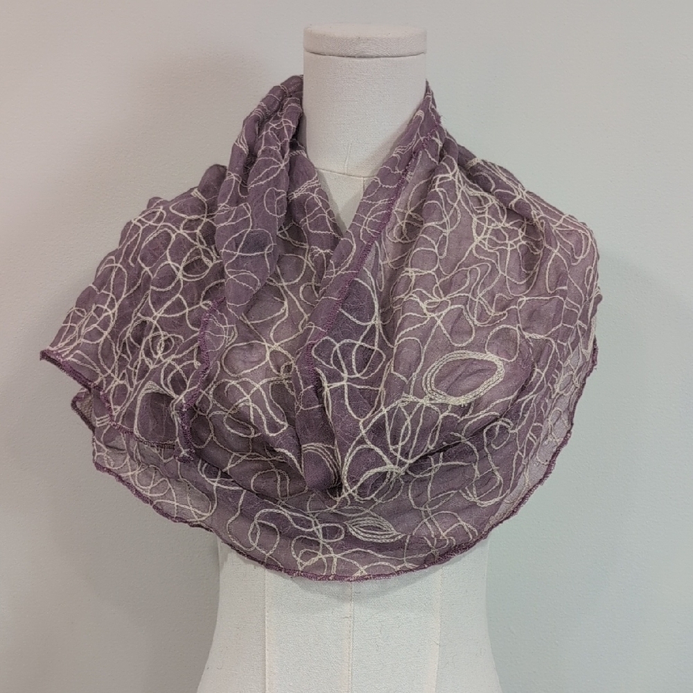 Noelle Purple White Pattern Gauze Scarf Wrap